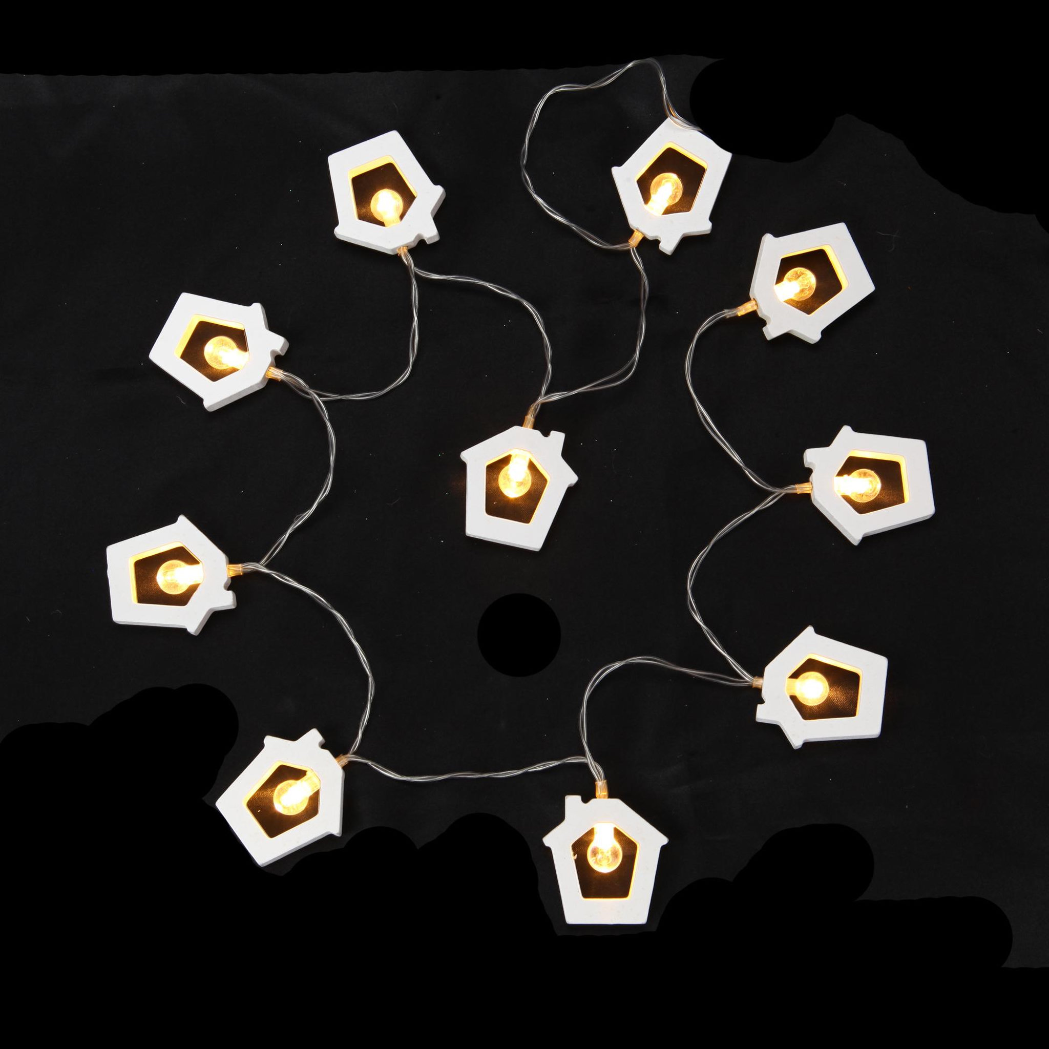 Voir la diapositive 2 : Eden Guirlande lumineuse led maison en bois 8 led blanc chaud