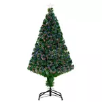HOMCOM Sapin de Noël artificiel lumineux fibre optique multicolore + support pied Ø 60 x 120H cm 130 branches étoile sommet brillante vert