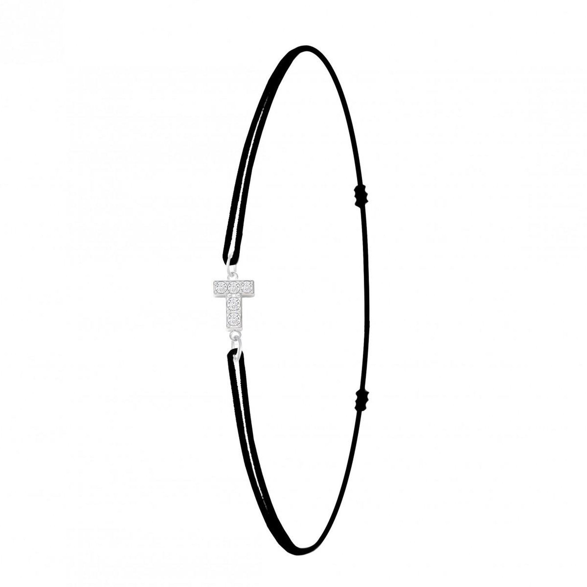 SC CRYSTAL Bracelet lettre T élastique noir SC Crystal orné de Cristaux scintillants