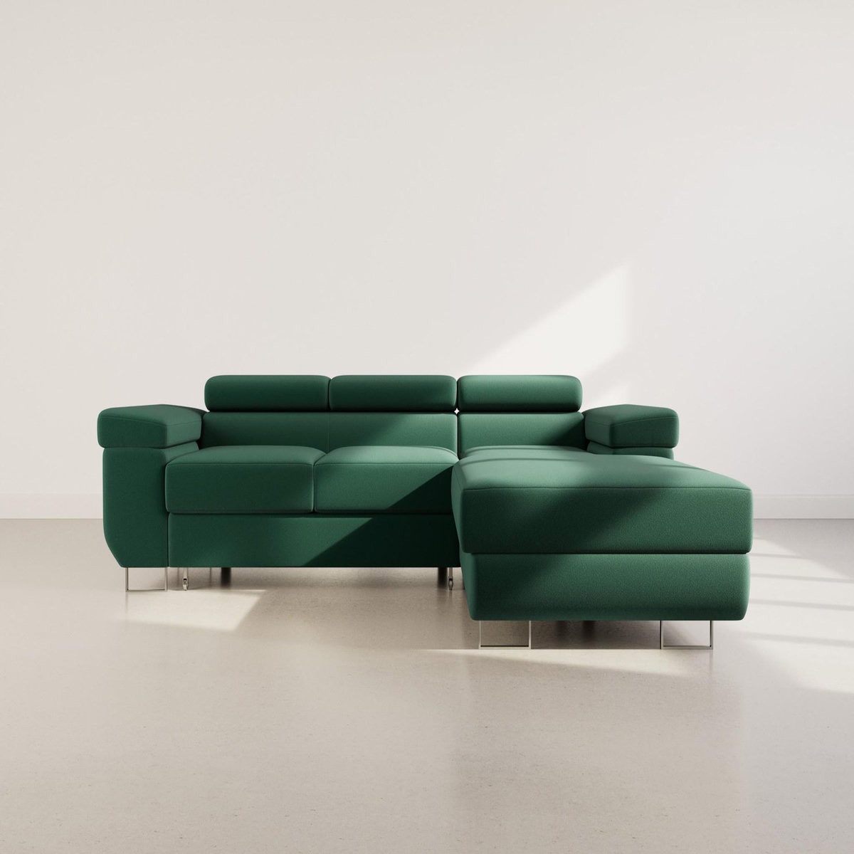 BEST MOBILIER Pablo - canapé d'angle droit - 6 places - convertible avec coffre et têtières réglables - en velours