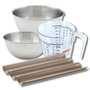 Voir la diapositive 1 : ZENKER Set pâtisserie avec moule perforé 3 baguettes 38,5 x 24,6 cm en acier, 2 bols à mixer, verre mesureur et spatule Zenker