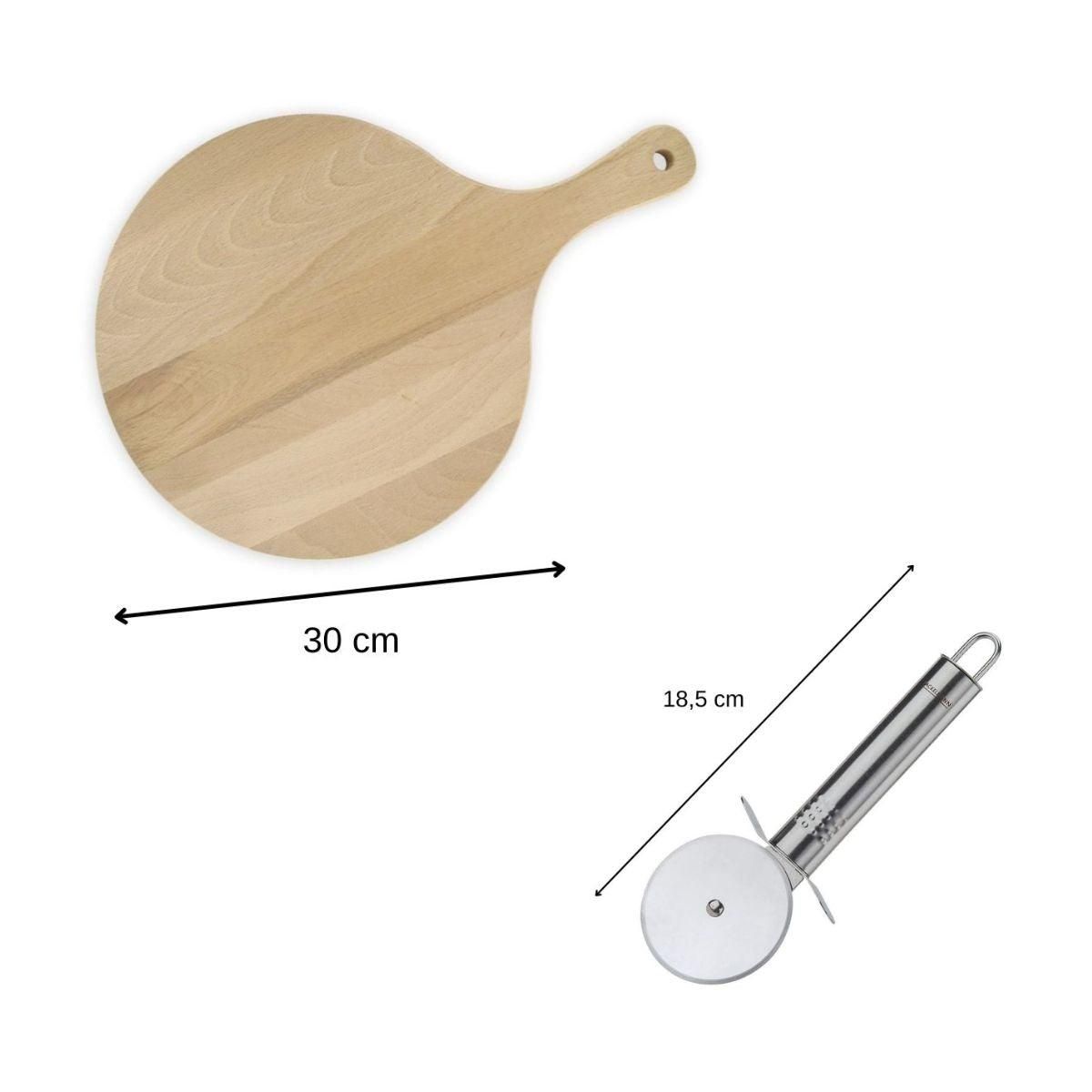 Fackelmann Ensemble pour pizza avec une planche à pizza ronde et une roulette à pizza Fackelmann