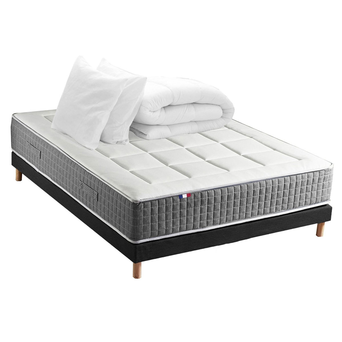 IDLITERIE Matelas ressorts MAX, 7 zones, sommier rigide, pack couette oreiller