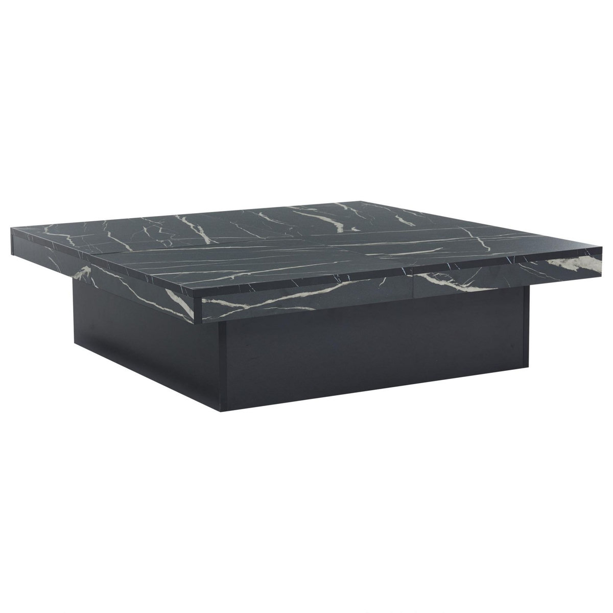 MERAX Table Basse Avec 4 Compartiments En Carré 90 X 90 X 25 Cm Noir