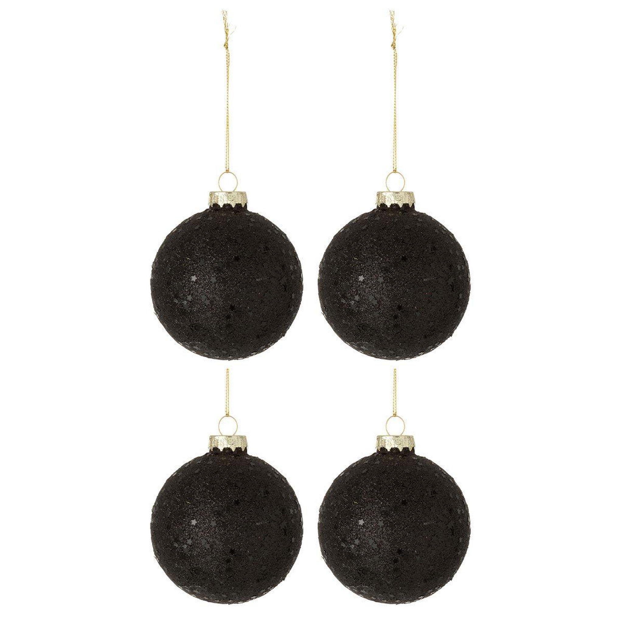 Voir la diapositive 1 : J-LINE Lot de 4 boules de noël  étoiles  10cm noir
