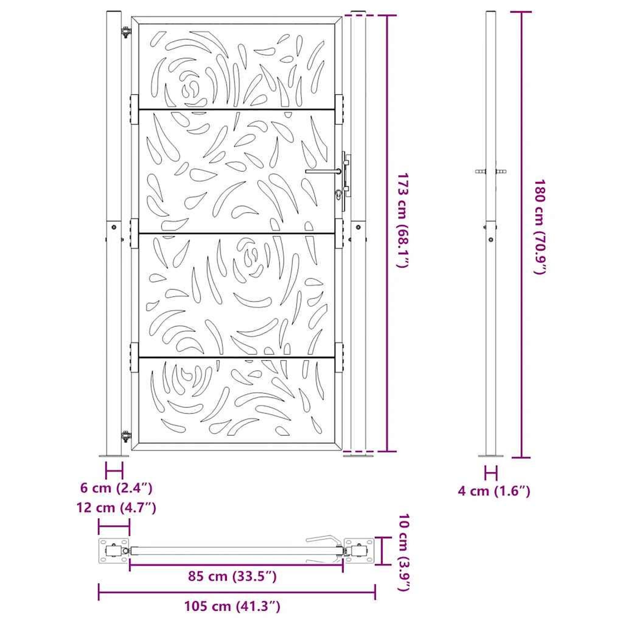 Voir la diapositive 6 : VIDAXL Portail de jardin noir 105x180 cm acier conception de flamme