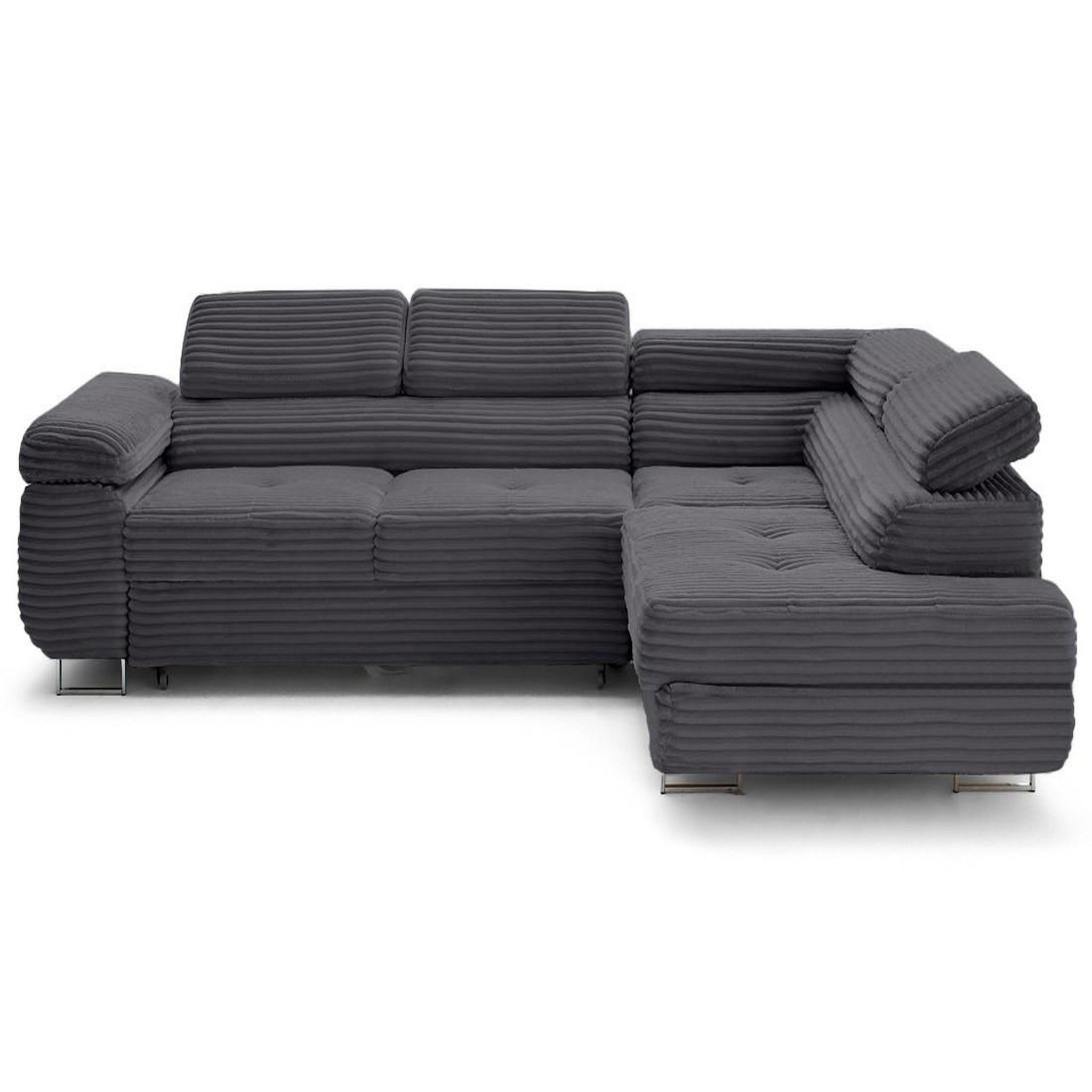 Voir la diapositive 1 : LISA DESIGN Zaria - canapé d'angle droit 5 places convertible avec coffre et têtières en velours côtelé grosses côtes