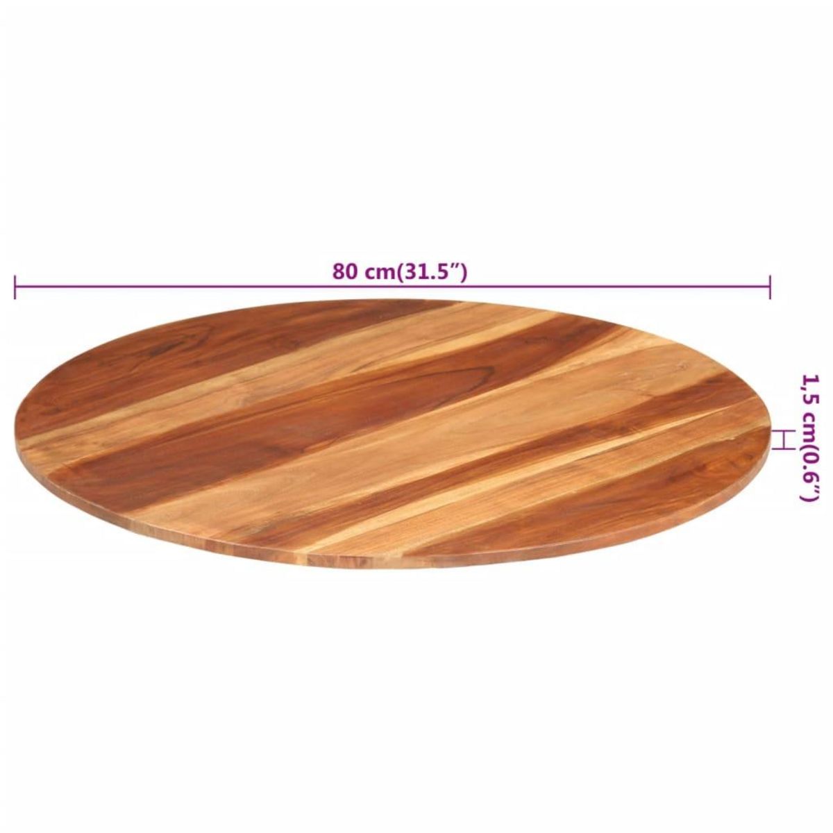 VIDAXL Dessus de table bois massif d'acacia rond 15-16 mm 80 cm