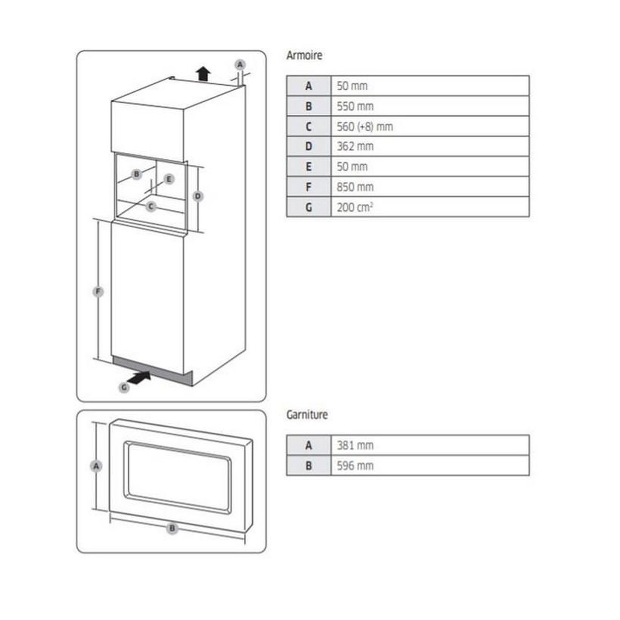 Voir la diapositive 2 : Samsung Micro-ondes solo encastrable 20l 850w inox - MS20A7013AT