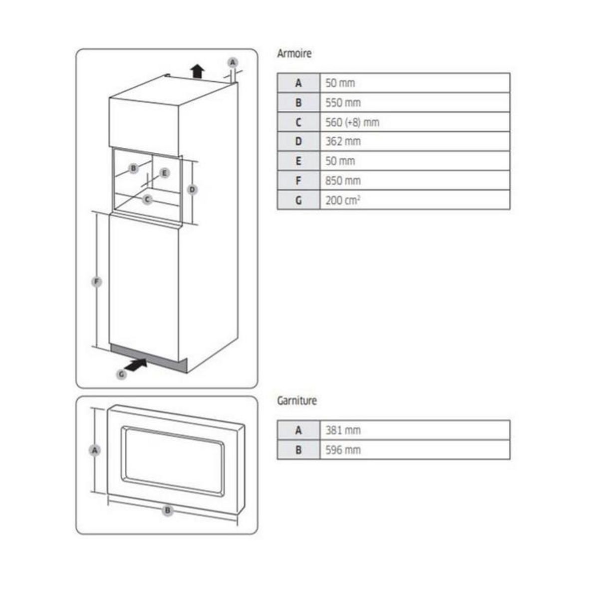 Samsung Micro-ondes solo encastrable 20l 850w inox - ms20a7013at