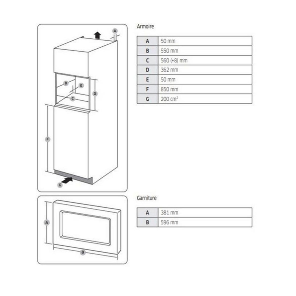 Samsung Micro-ondes solo encastrable 20l 850w inox - ms20a7013at