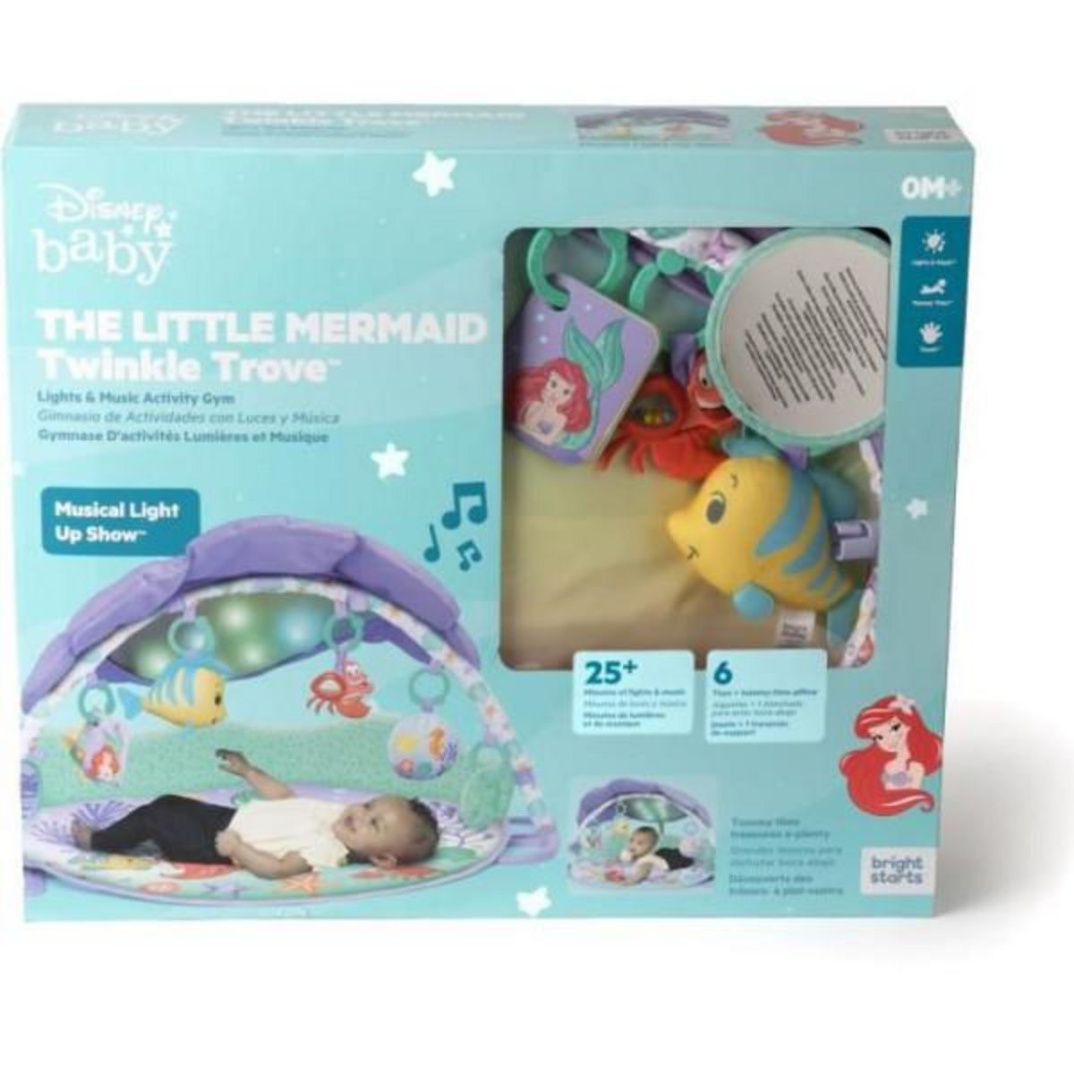 Bright Starts DISNEY BABY Tapis de sol éveil bébé évolutif - Ariel - Arche, jouets sensoriels et musicaux, guirlande lumineuse, miroir, co