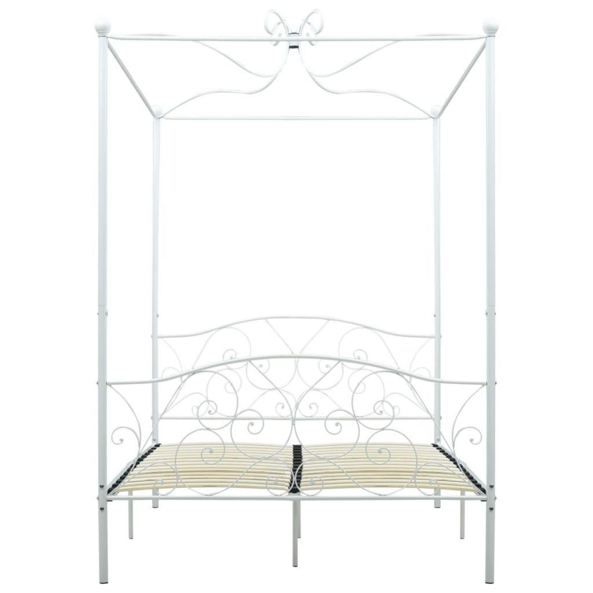 VIDAXL Cadre de lit a baldaquin Blanc Metal 120 x 200 cm