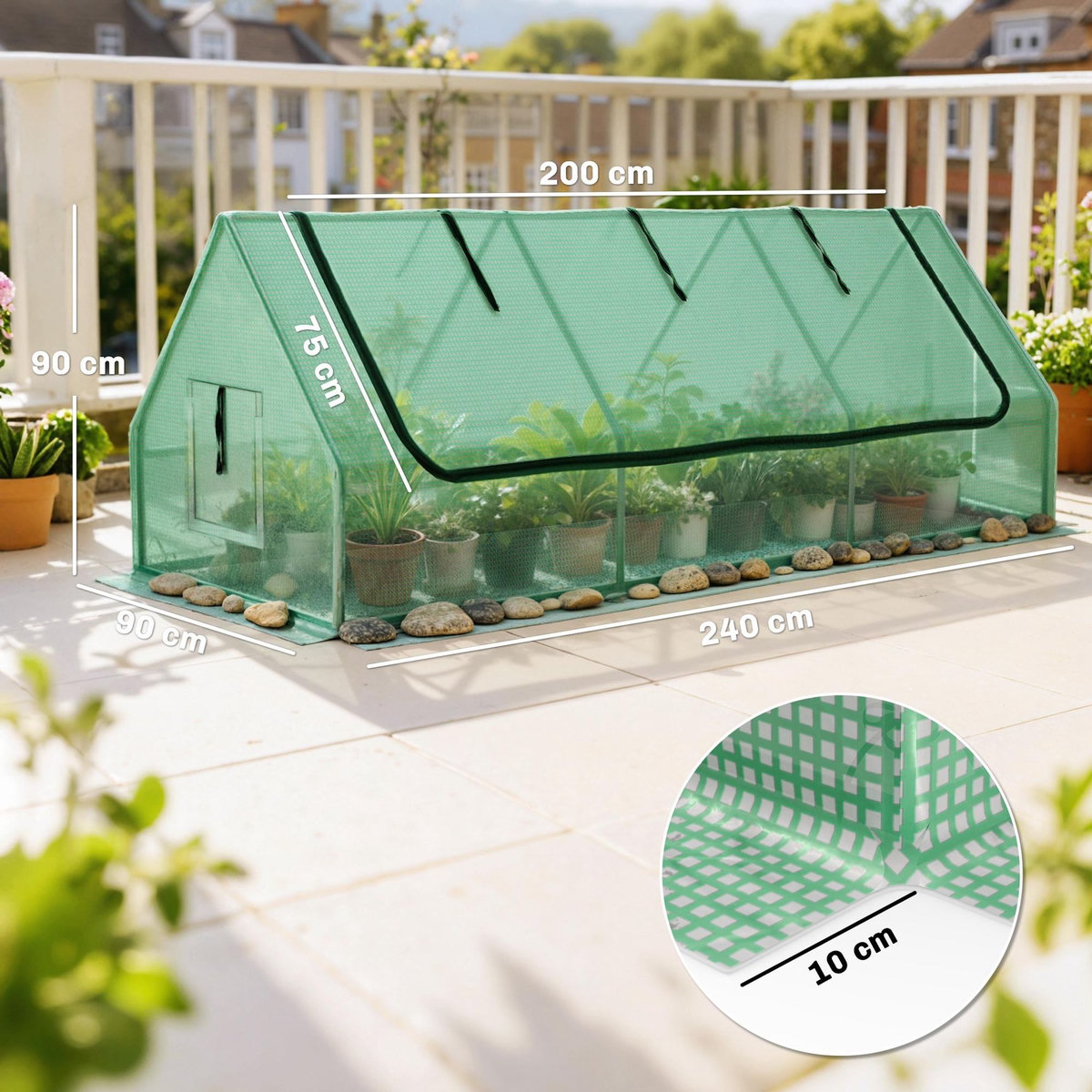 OUTSUNNY Mini serre de jardin 3 fenêtres en filet enroulables acier PE vert