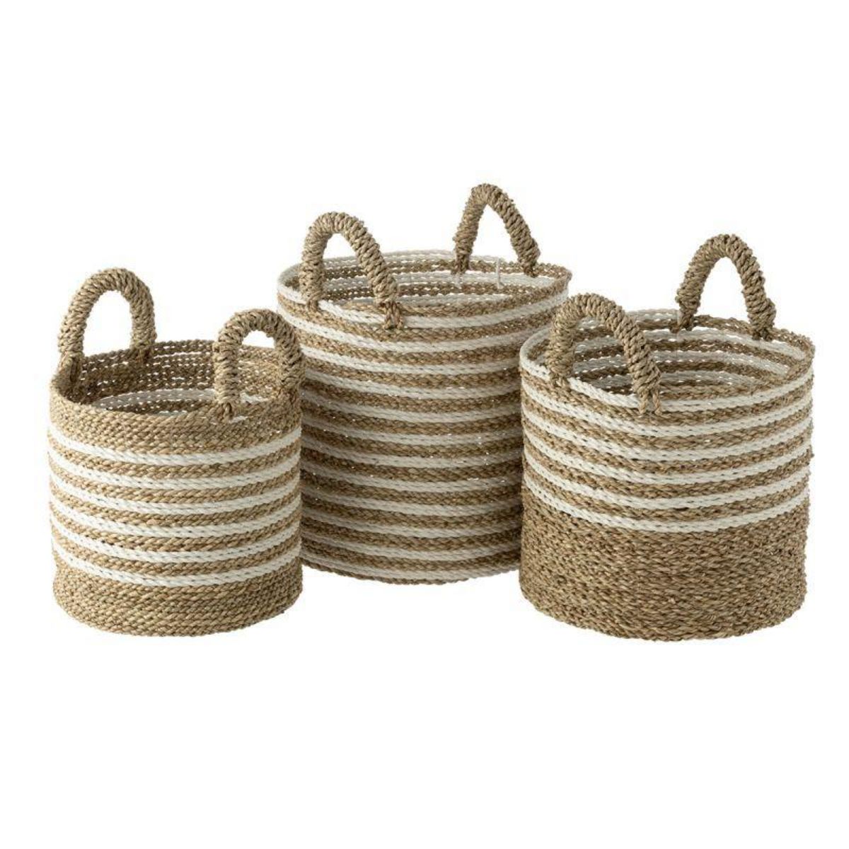 Paris Prix Lot de 3 Paniers de Rangement  Rayés  45cm Naturel & Blanc
