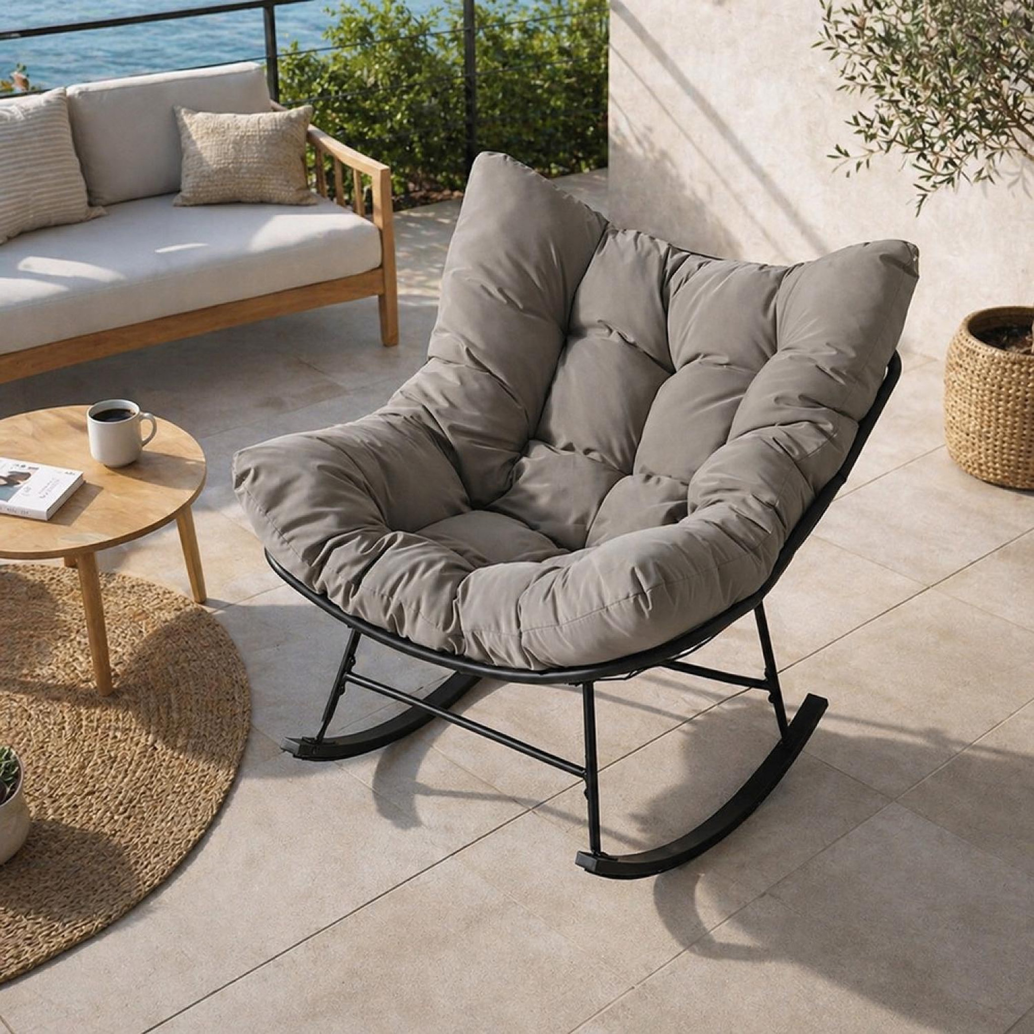 Voir la diapositive 4 : CONCEPT USINE Fauteuil à bascule d'intérieur et d'extérieur gris quito