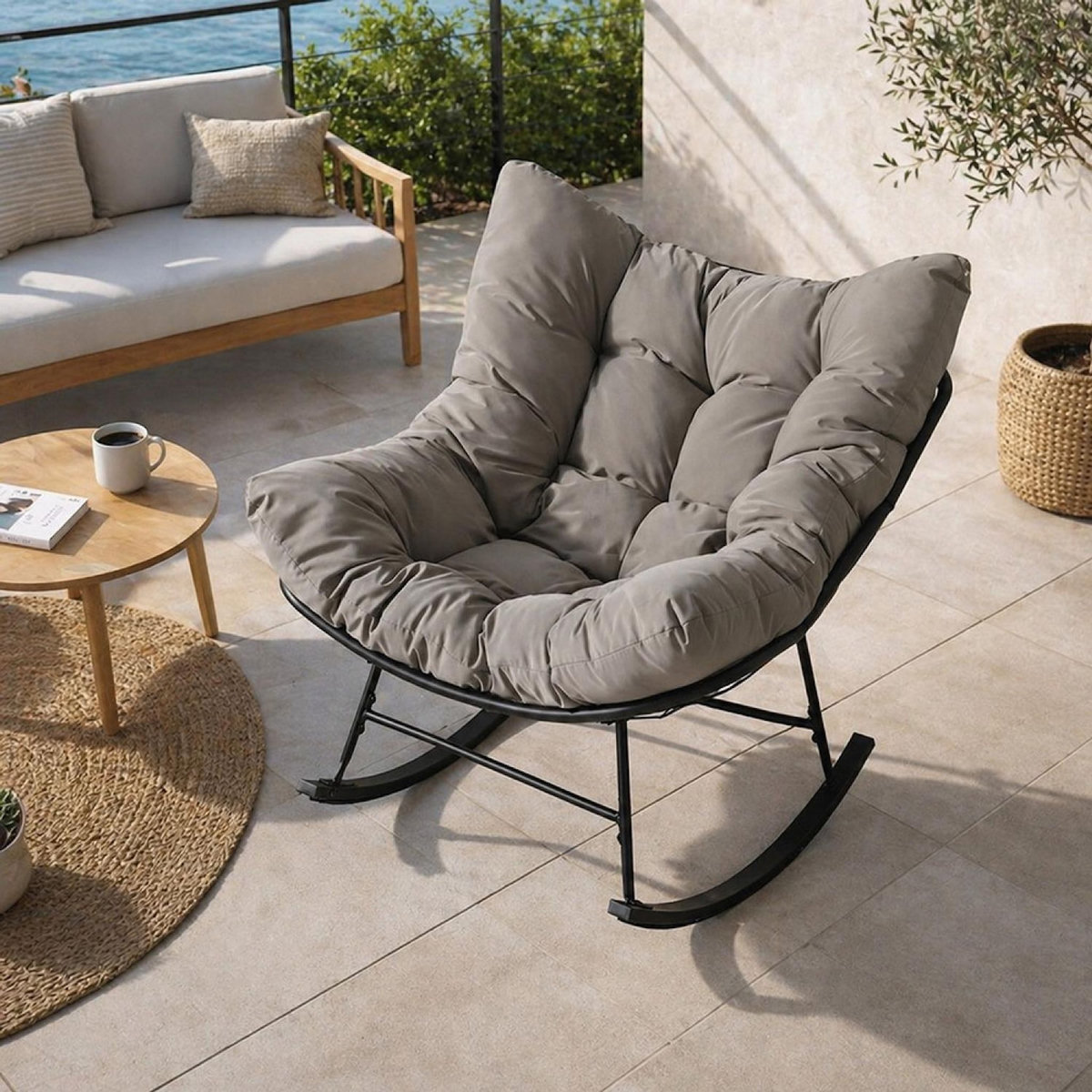 CONCEPT USINE Fauteuil à bascule d'intérieur et d'extérieur gris QUITO