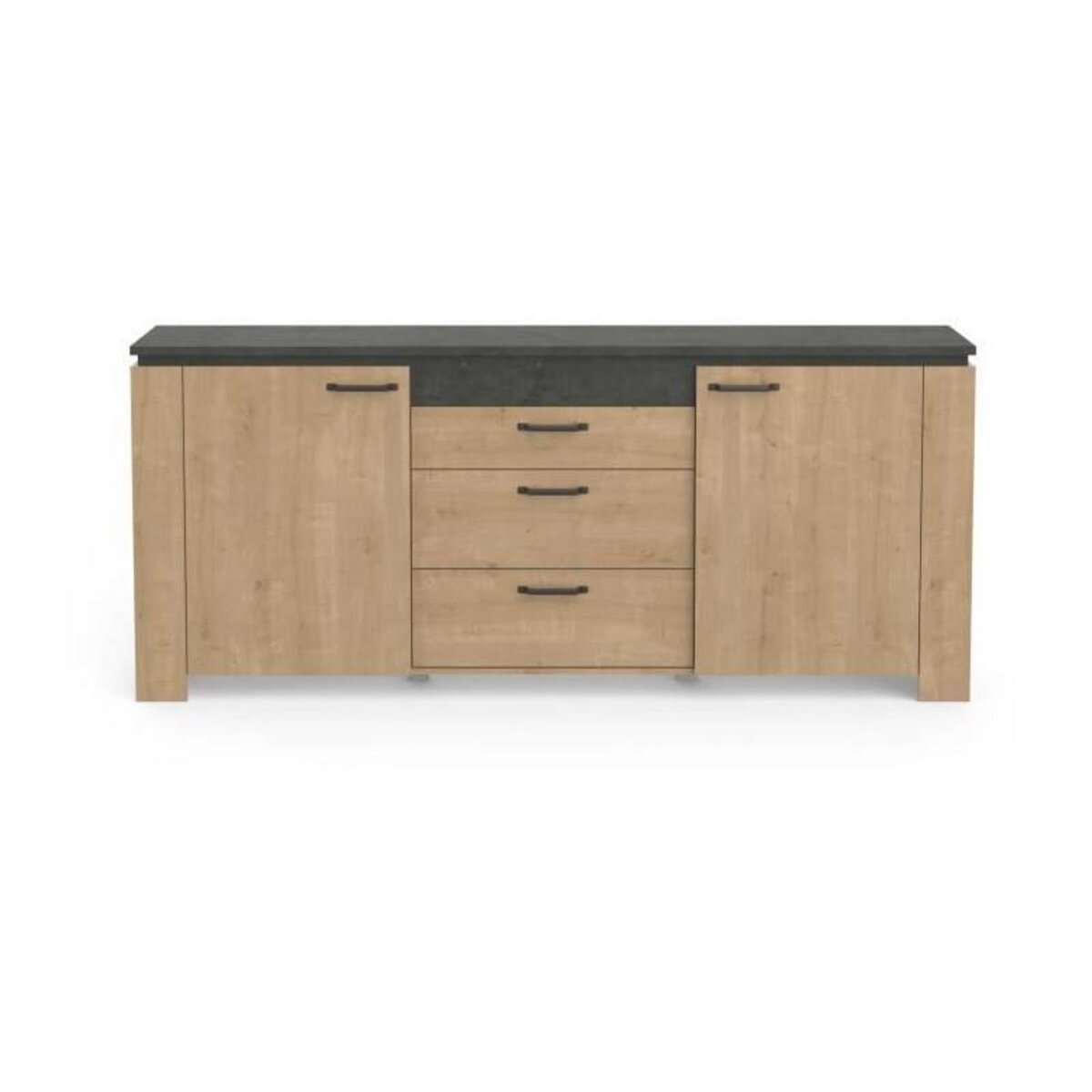 Demeyere Enfilade AUSTIN - 2 portes + 3 tiroirs - Décor chene Hamilton et Sidewalk - L 203,8 x P 42 x H 87,8 cm - DEMEYERE