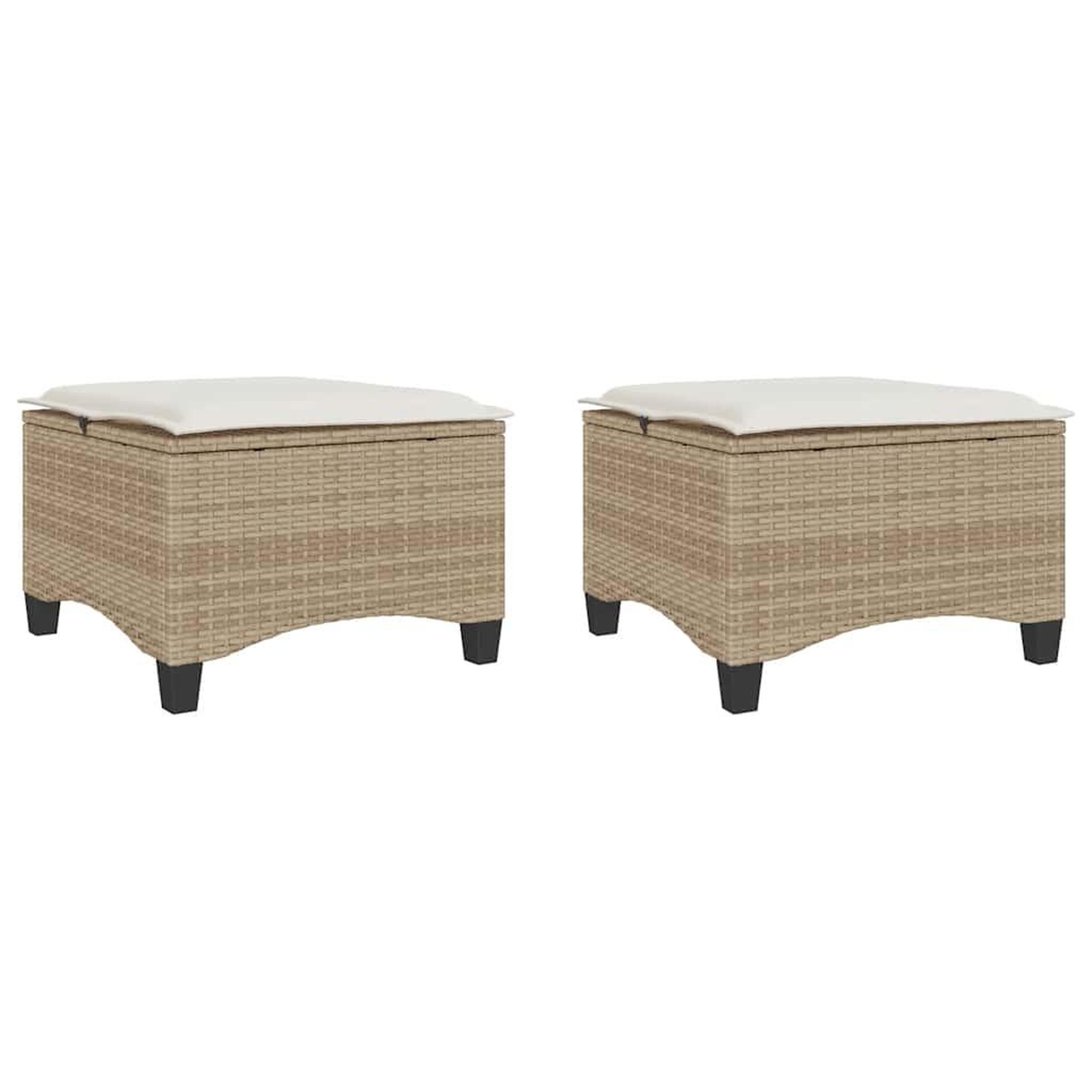 Voir la diapositive 2 : VIDAXL Tabourets jardin coussins 2pcs beige 55x55x36 cm resine tressee