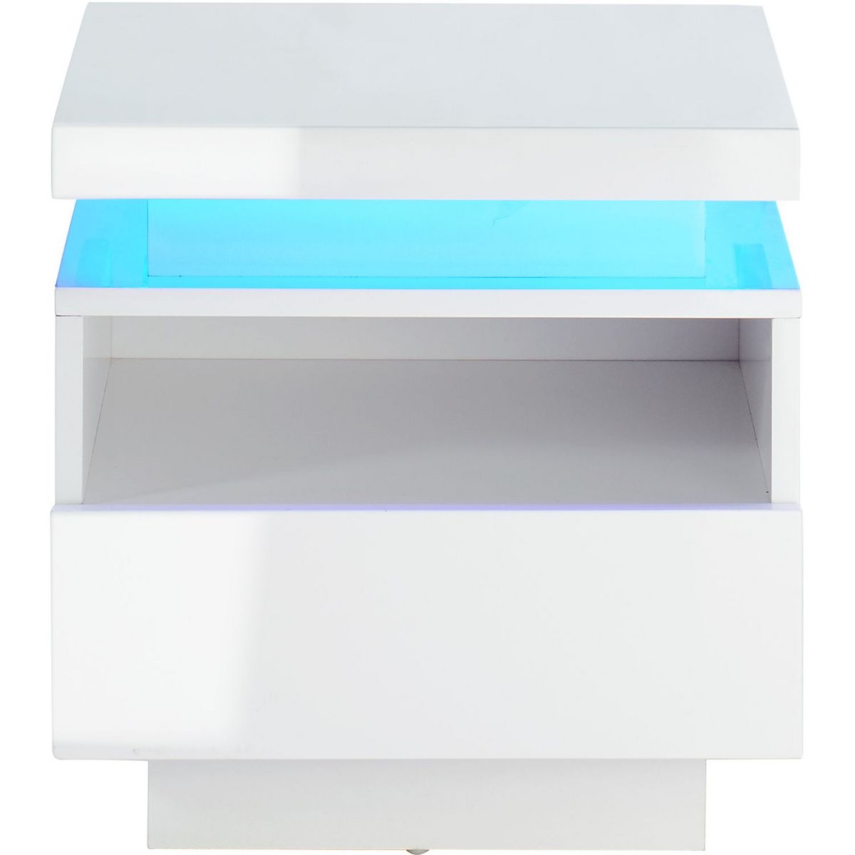 Table de chevet à LED laqué blanc brillant 1 tiroir et 1 niche 40cm ODYSSEE