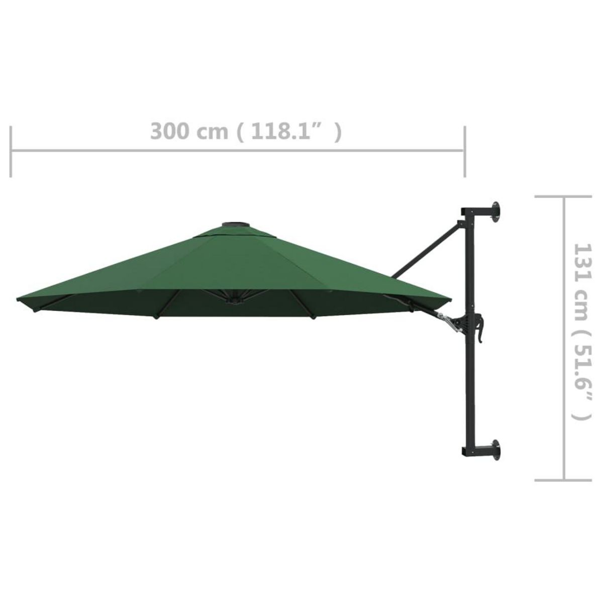 VIDAXL Parasol mural avec mat metallique 300 cm Vert