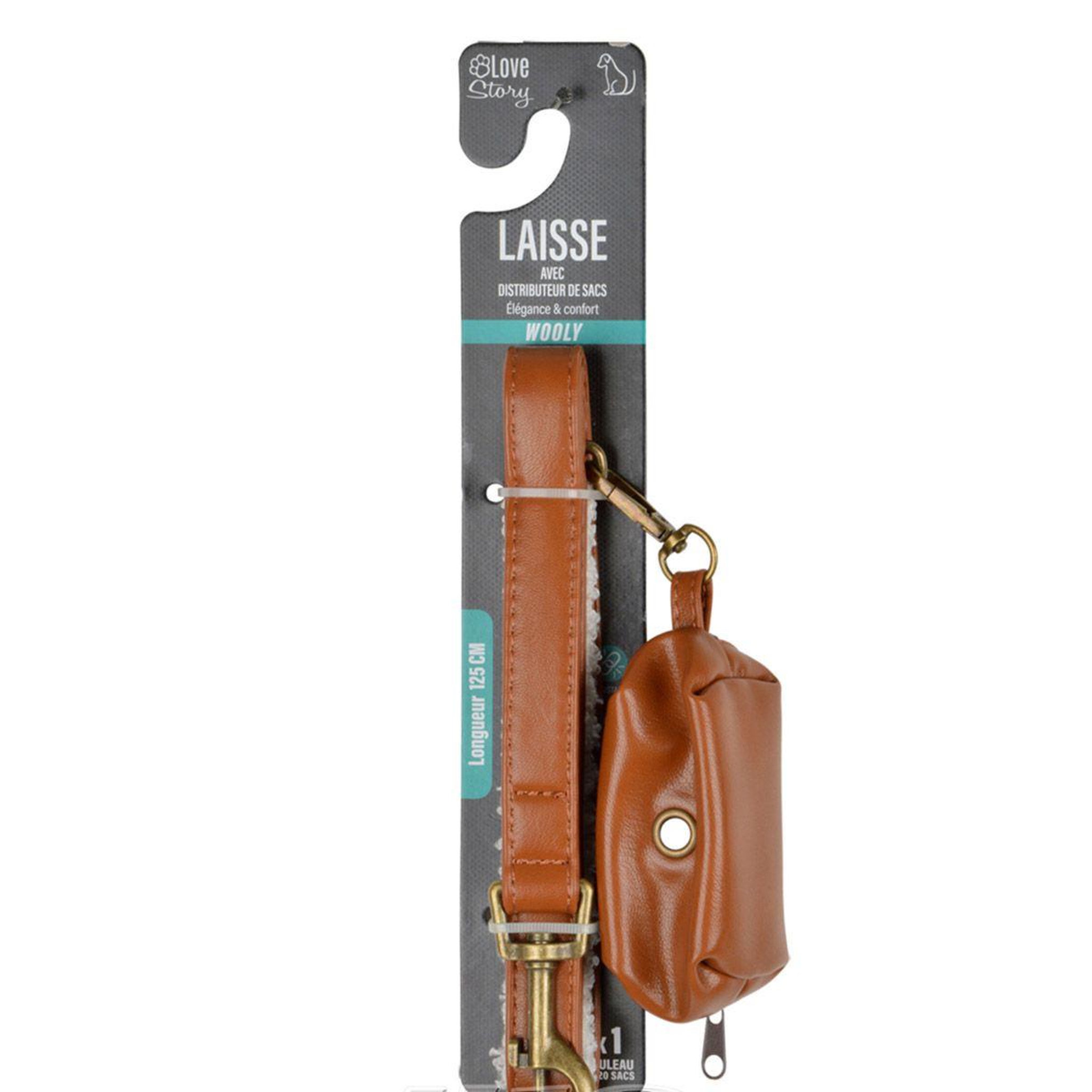 Voir la diapositive 5 : LOVE STORY Laisse & distributeur de sacs chien  wooly  125cm cognac