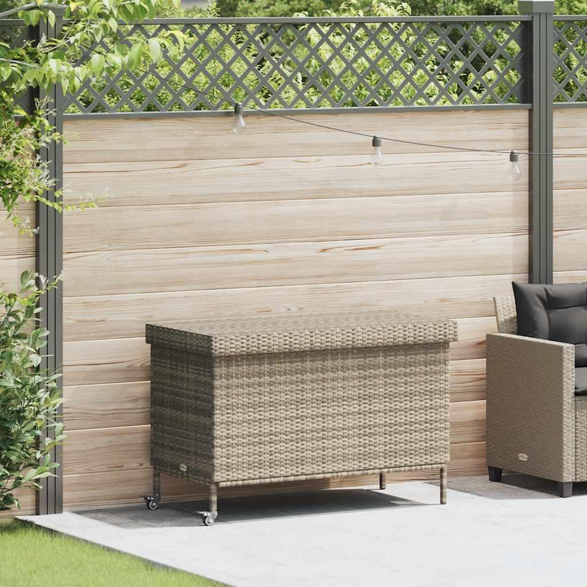Voir la diapositive 2 : VIDAXL Boîte de rangement de jardin et roues gris clair resine tressee