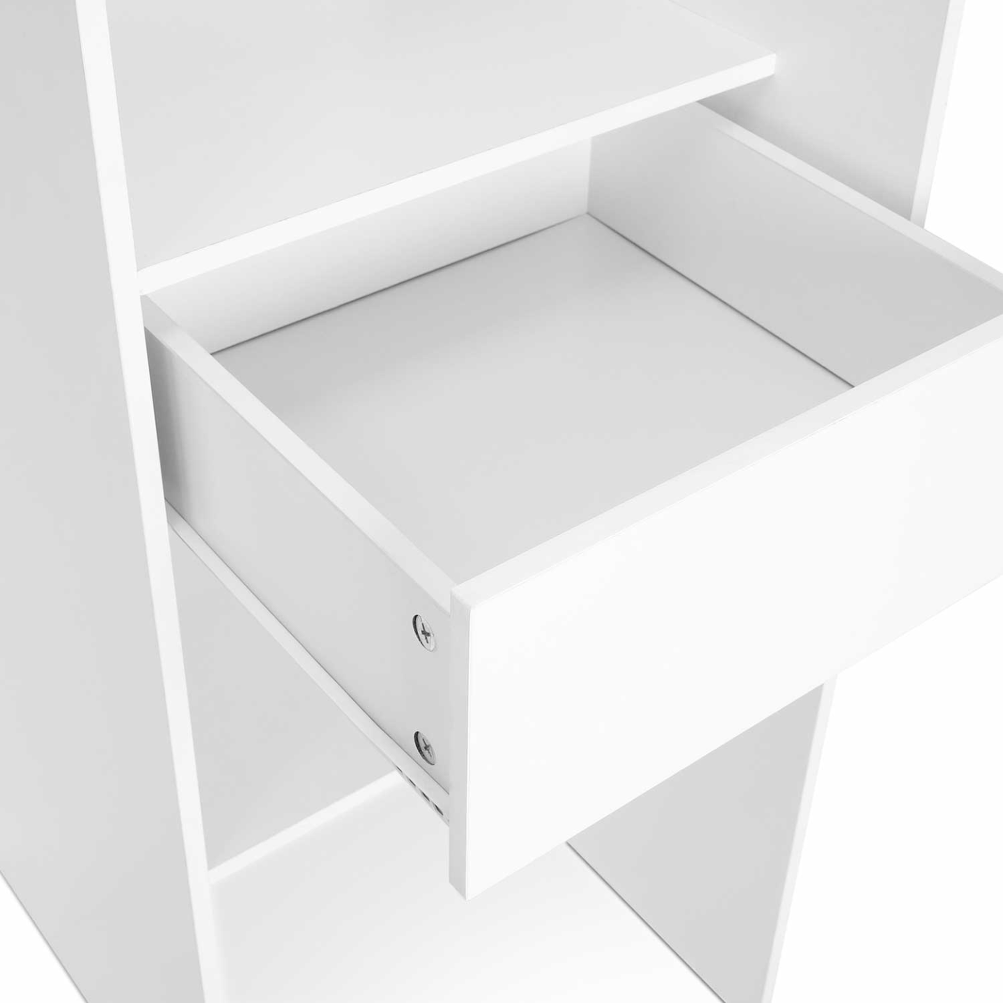 Voir la diapositive 5 : ID MARKET Dressing extensible marty 120/170 x 50 x 180 cm blanc avec étagères + double penderie + rideau gris