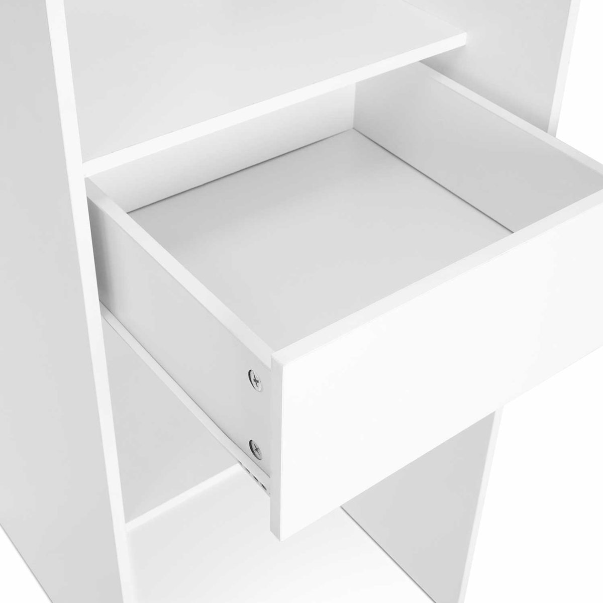 ID MARKET Dressing extensible MARTY 120/170 x 50 x 180 cm blanc avec étagères + double penderie + rideau gris