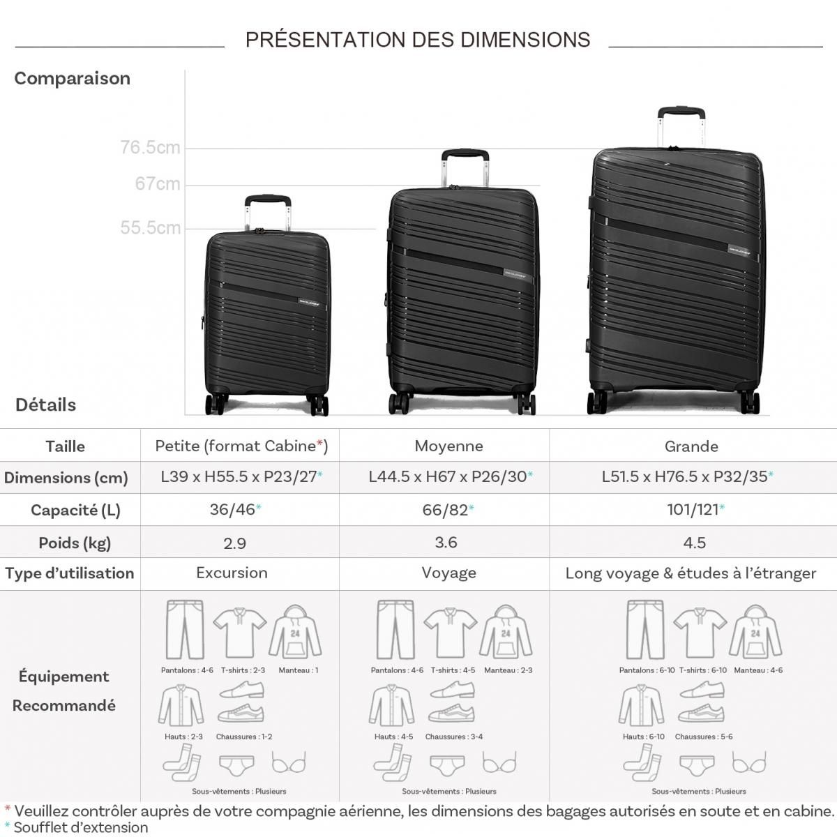 David Jones Lot 3 valises rigides dont 1 cabine TSA