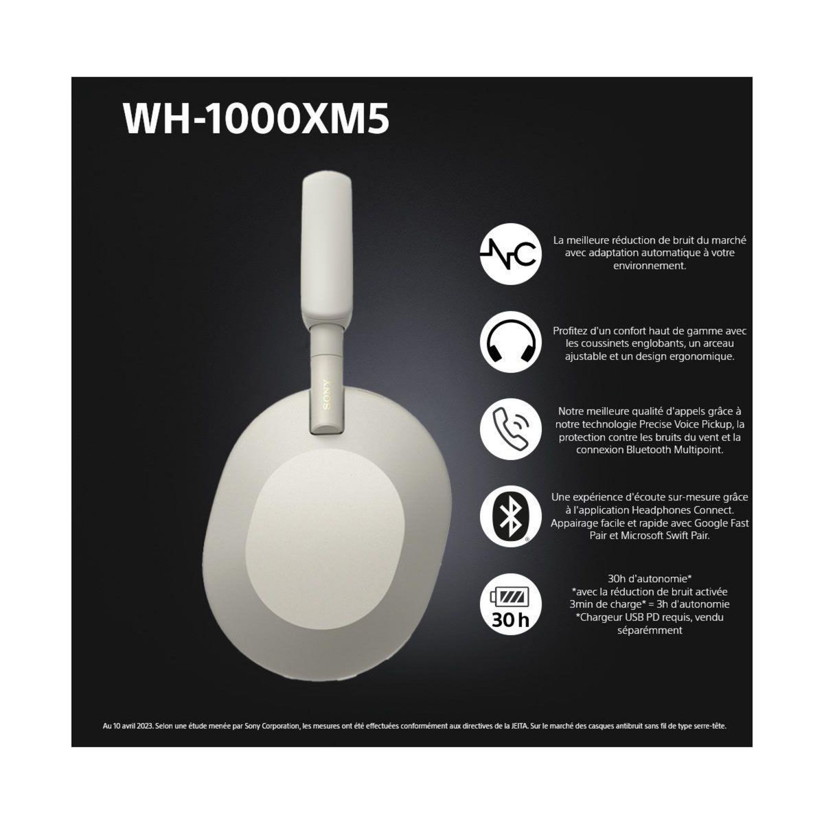 SONY Casque WH-1000XM5 Argent