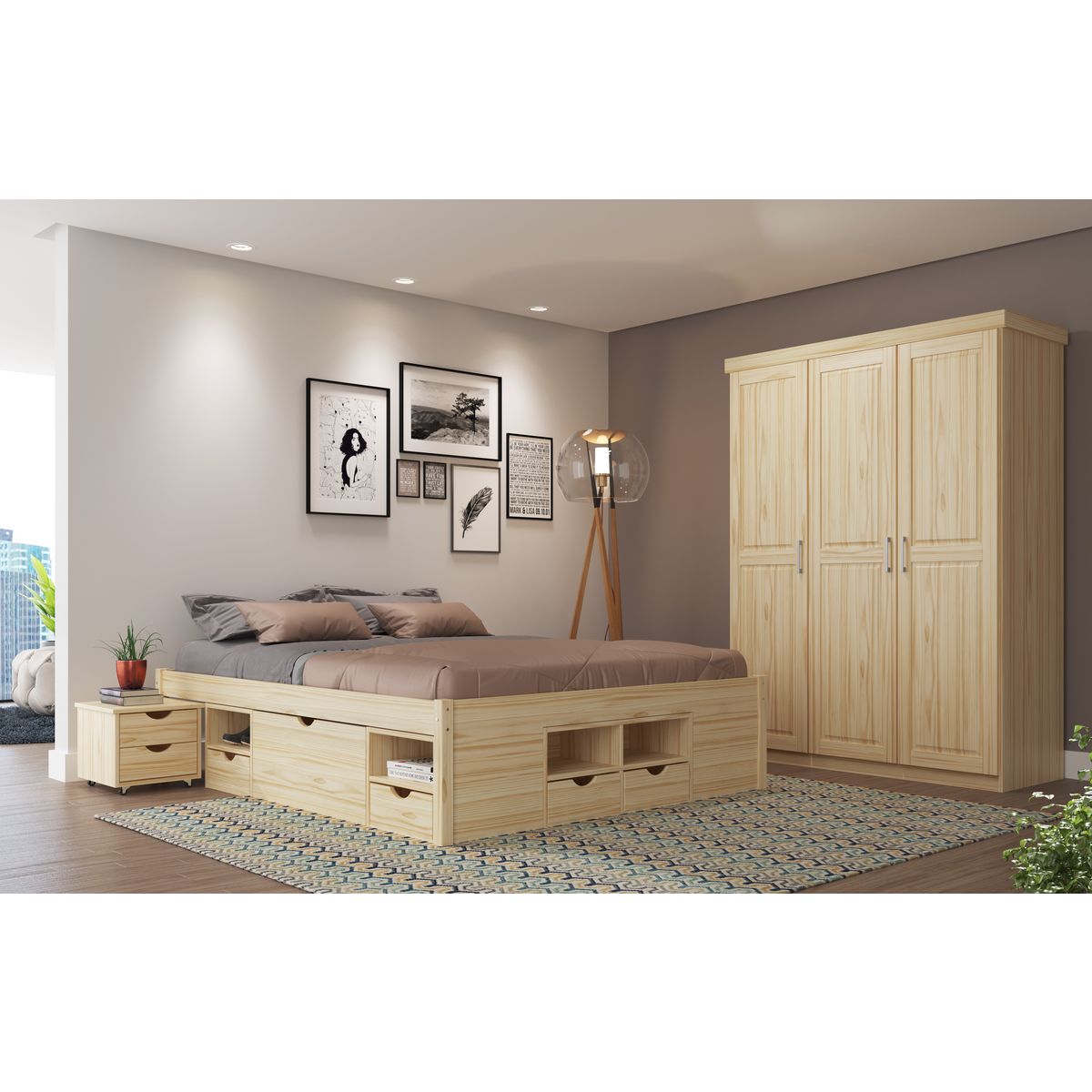 Lit multi-rangements en pin massif 180x200cm SLEEP