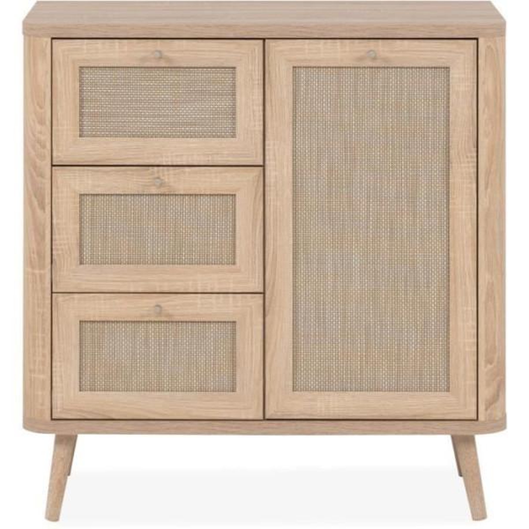 Commode - KUTA 01A - 1 porte - 3 tiroirs - Chene sonoma / Osier Palu - 80,9 x 84 x 40 cm