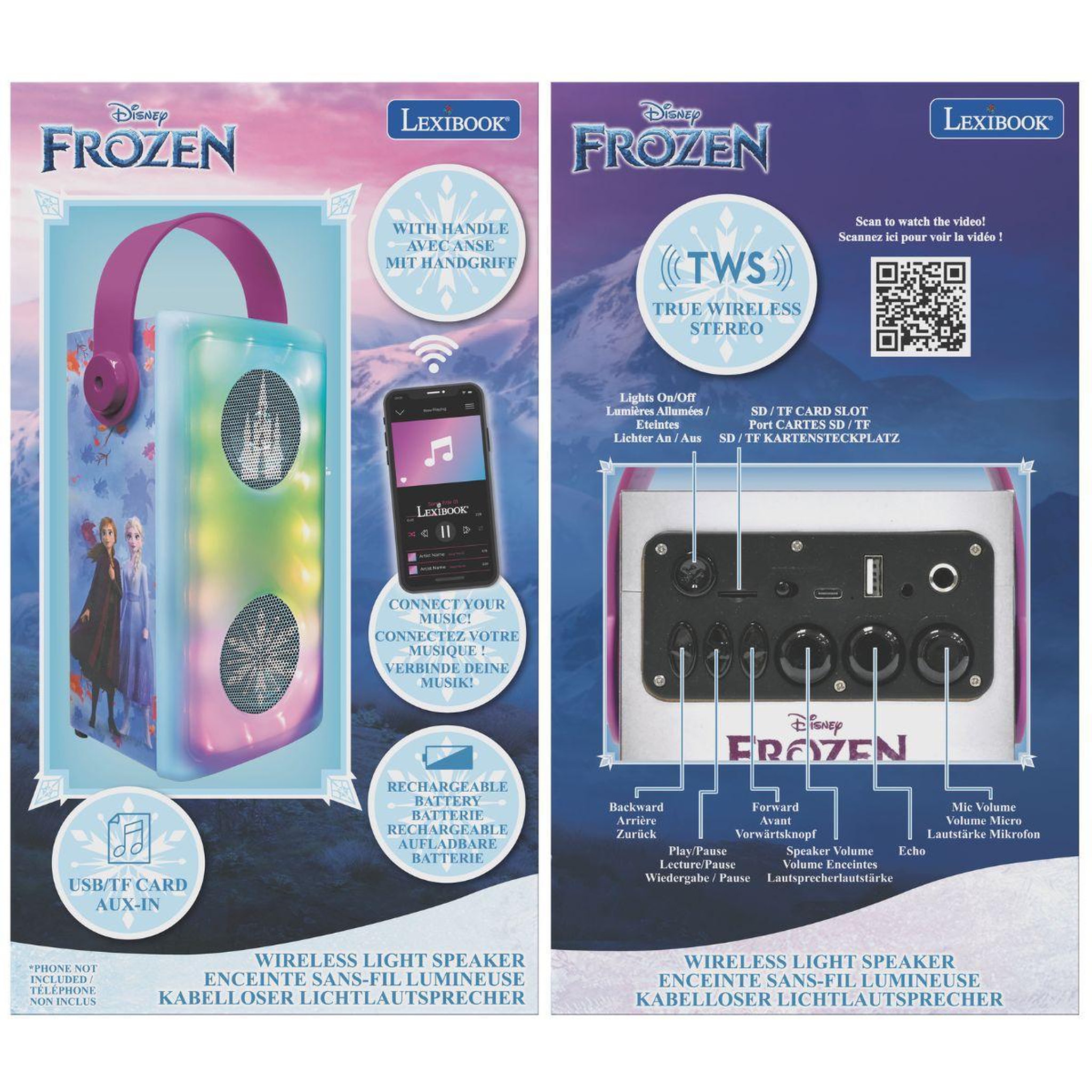 Voir la diapositive 4 : Lexibook Puissante enceinte Bluetooth  lumineuse La Reine des Neiges avec micro