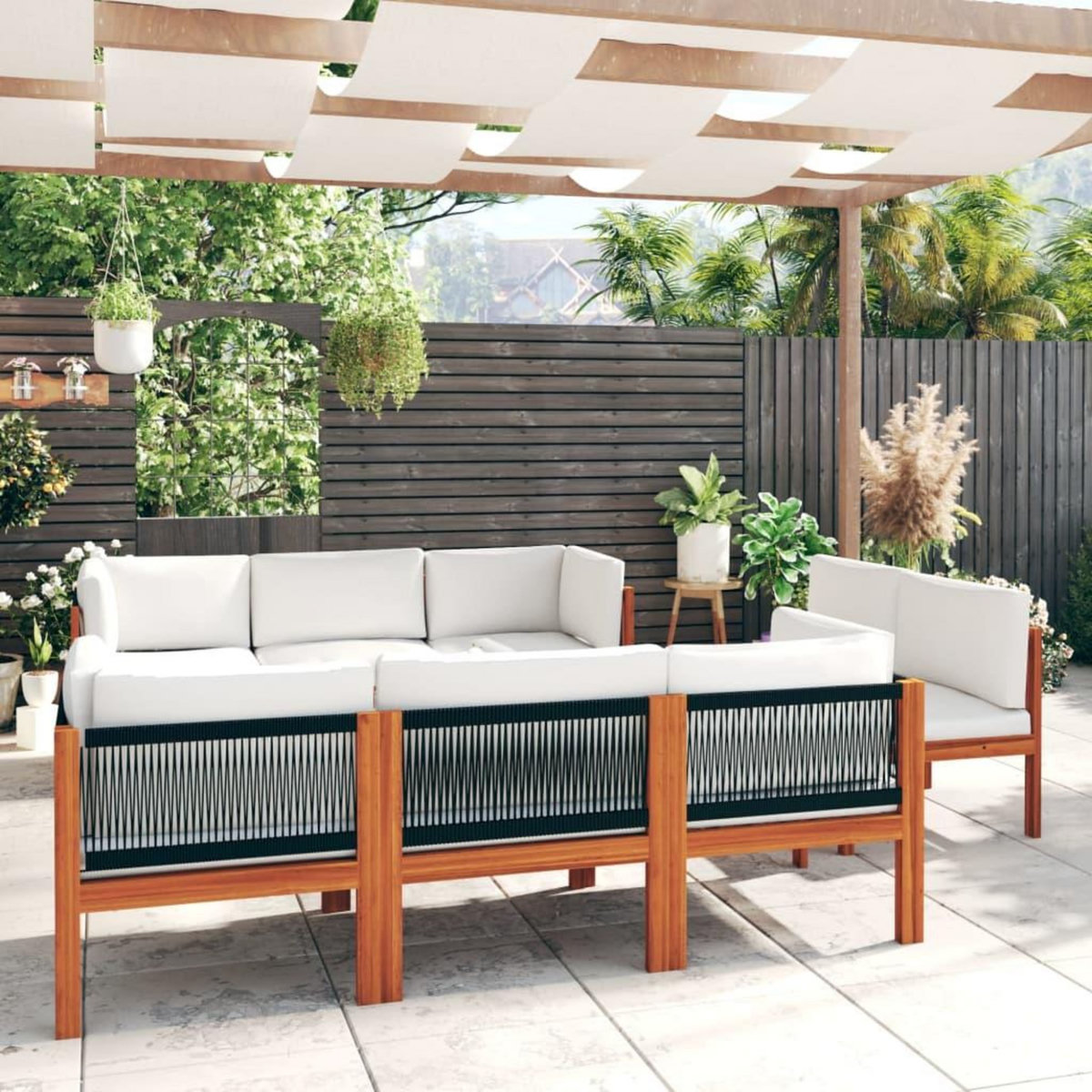 VIDAXL Salon de jardin 9 pieces avec coussins, bois d'acacia creme et corde