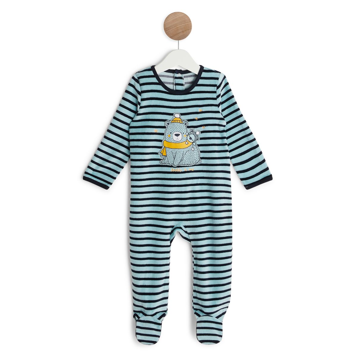 IN EXTENSO Dors bien velours à rayures ours bébé garçon