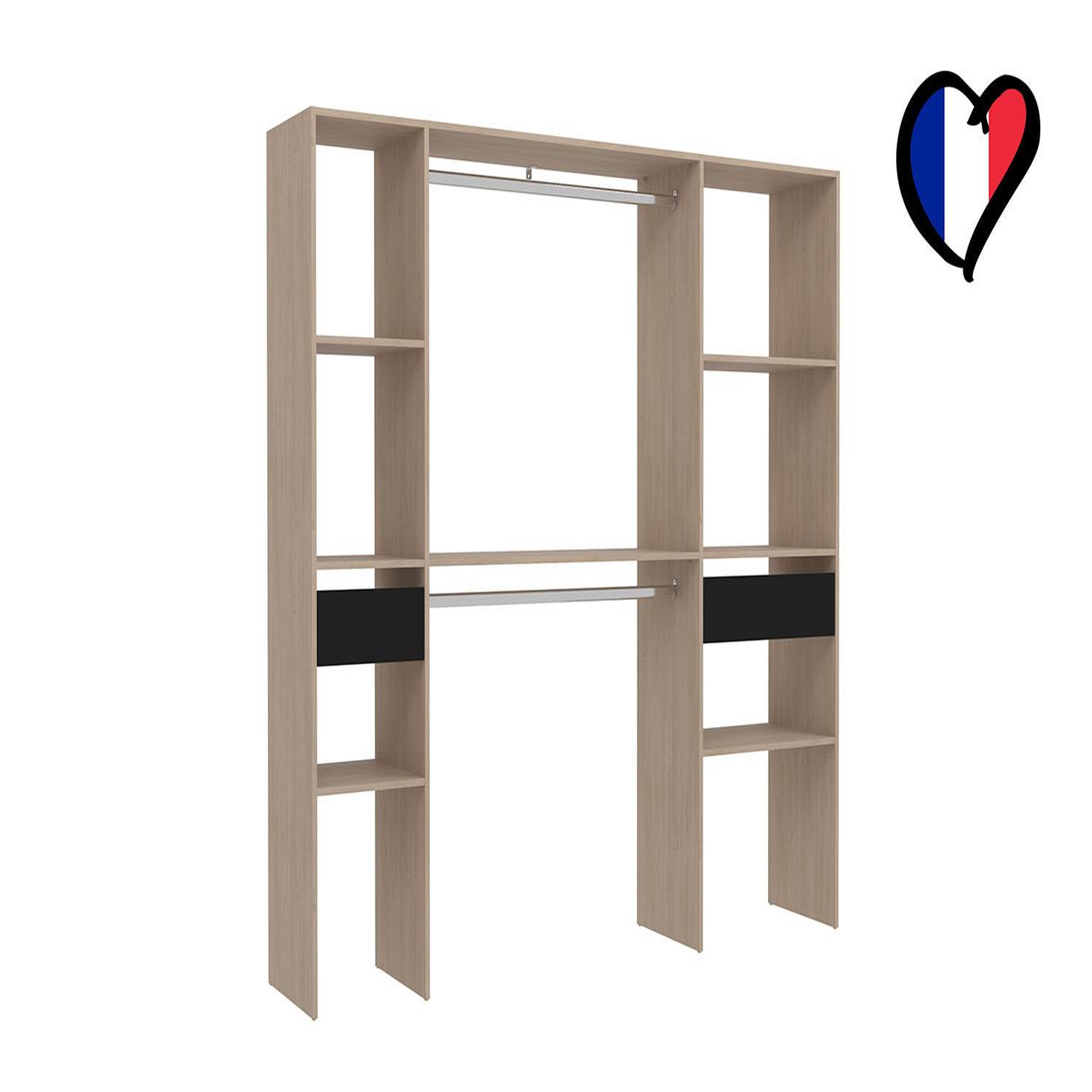 Voir la diapositive 3 : CONCEPT USINE Dressing bois avec 2 penderies 6 étagères et 2 tiroirs elysee