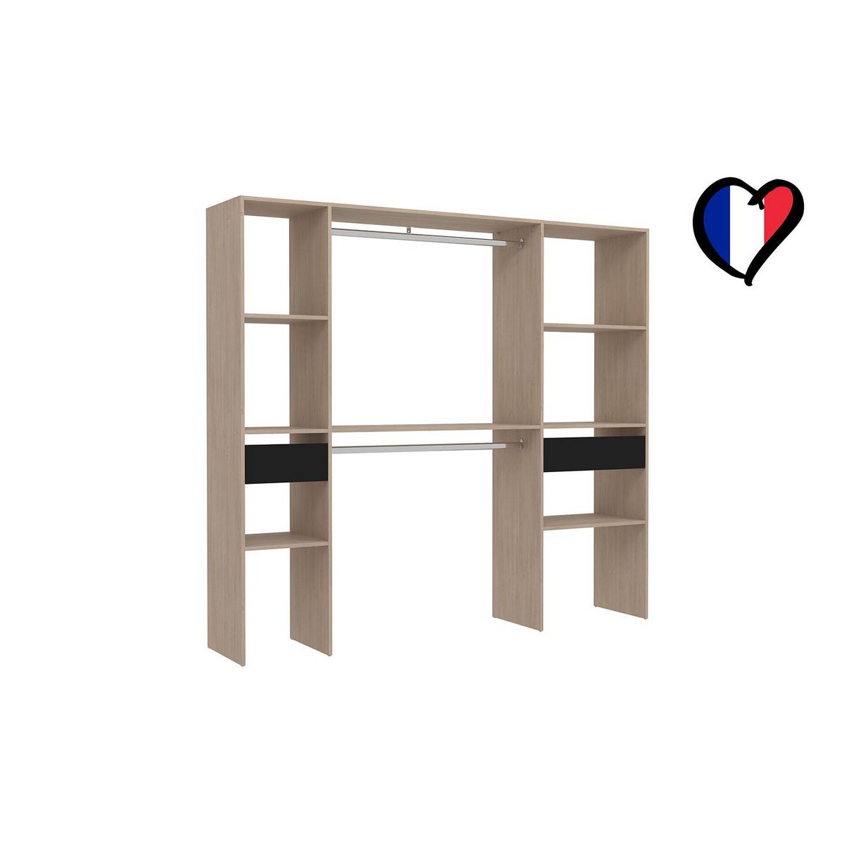 CONCEPT USINE Dressing bois avec 2 penderies, 6 étagères et 2 tiroirs ELYSEE