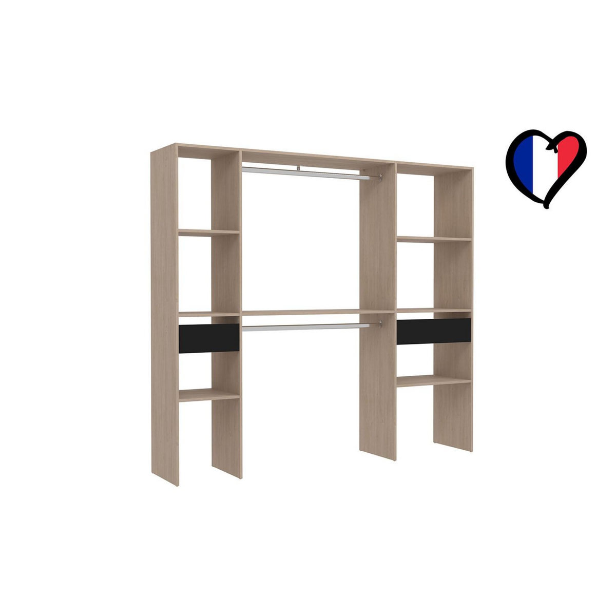 CONCEPT USINE Dressing bois avec 2 penderies, 6 étagères et 2 tiroirs ELYSEE