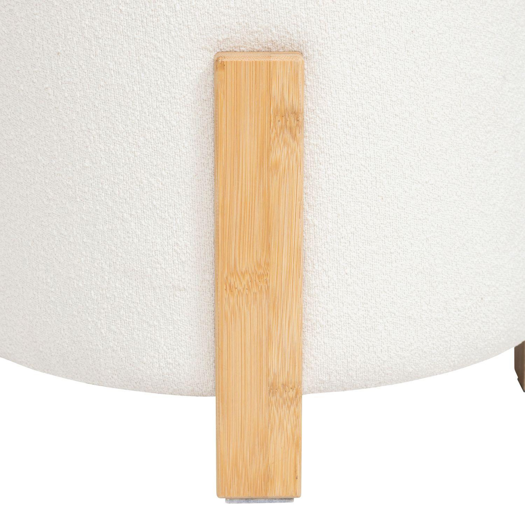 Voir la diapositive 4 : ATMOSPHERA Tabouret d'appoint effet bouclette avec pieds en bambou bansa - blanc