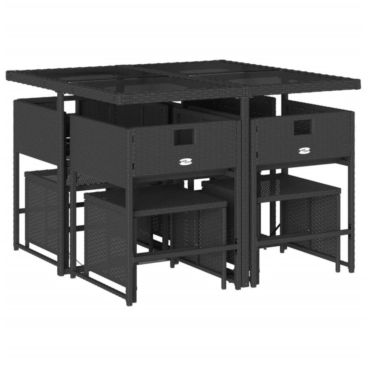 VIDAXL Ensemble a manger de jardin 9pcs coussins noir resine tressee