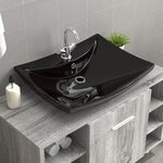 VIDAXL Lavabo rectangulaire en ceramique noir de luxe avec trop-plein et trou