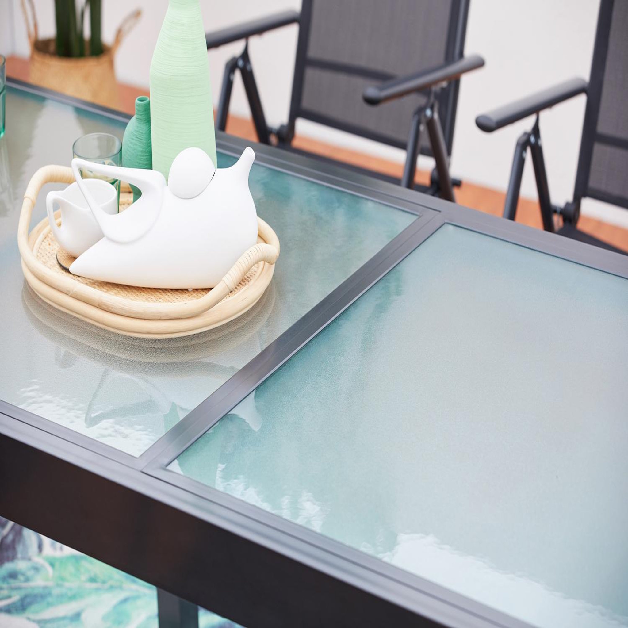 Voir la diapositive 5 : CONCEPT USINE Table de jardin extensible 10 fauteuils en alu et toile PVC BRESCIA