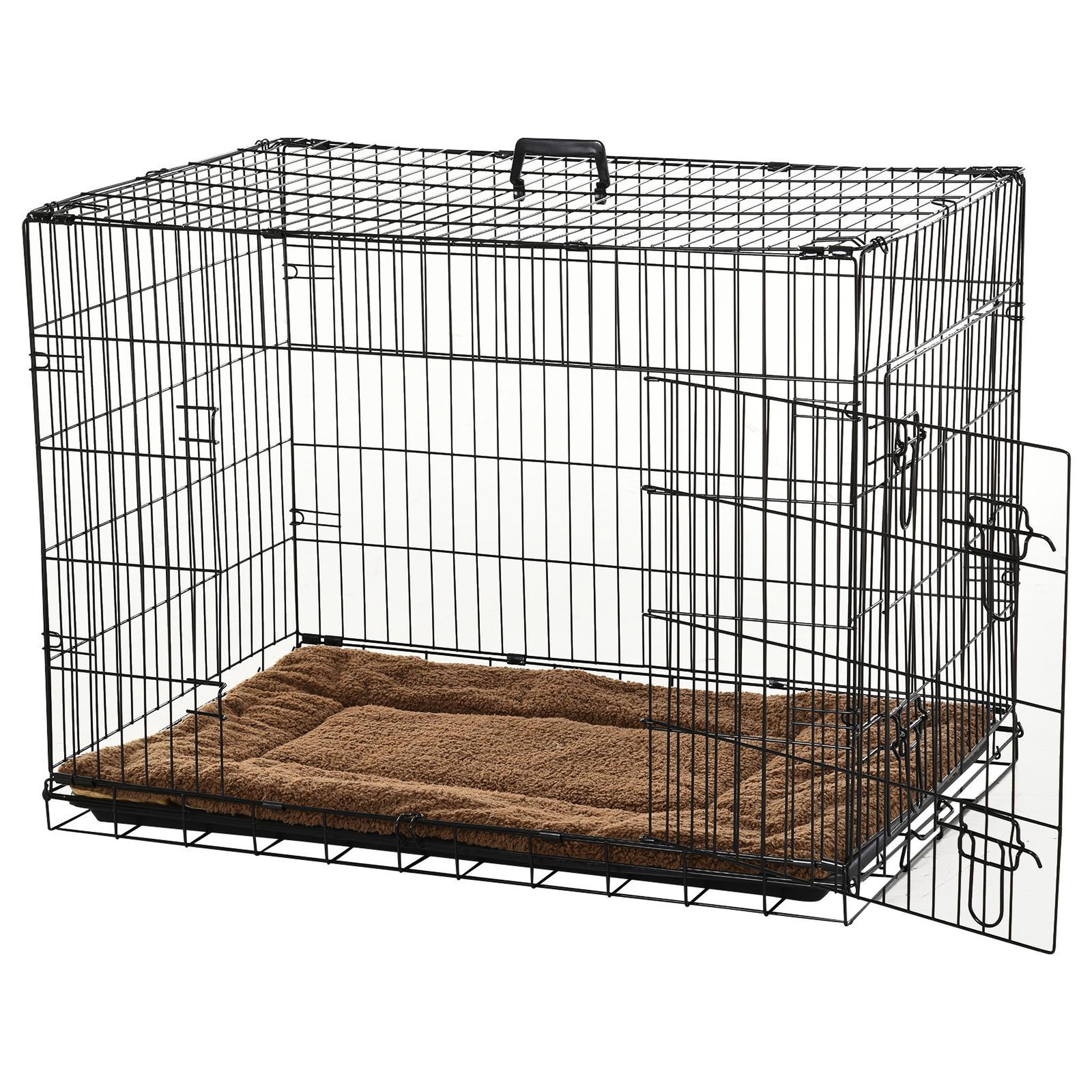 Voir la diapositive 1 : PAWHUT Cage caisse de transport pliante pour chien poignée, plateau amovible, coussin fourni 92 x 57 x 62,5 cm