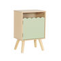 Voir la diapositive 1 : SWEEEK Table de chevet enfant décor bois vert 1 porte. pieds bois de pin - 34 x 23.5 x 52 cm  - Azur