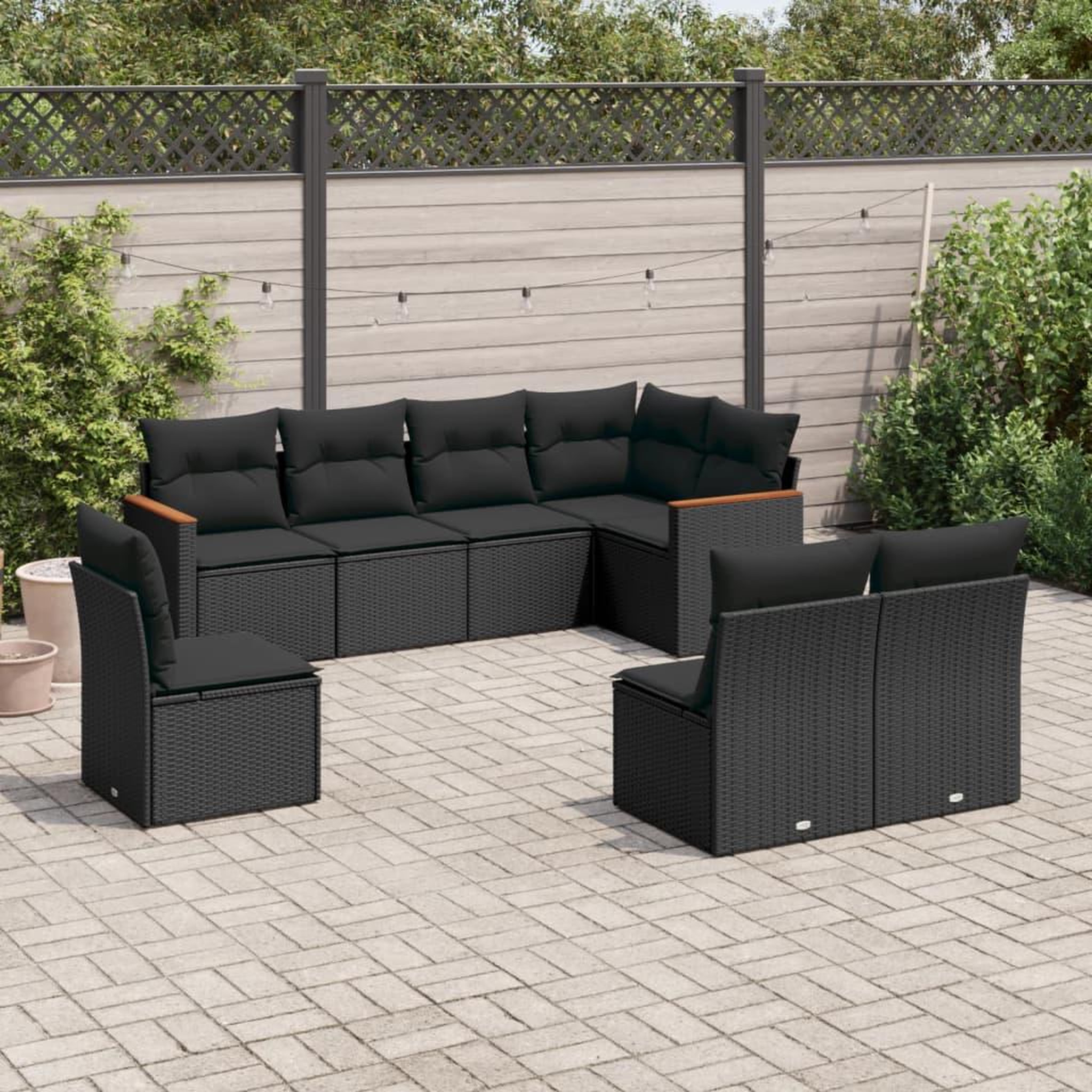 VIDAXL Salon de jardin 8 pcs avec coussins noir resine tressee