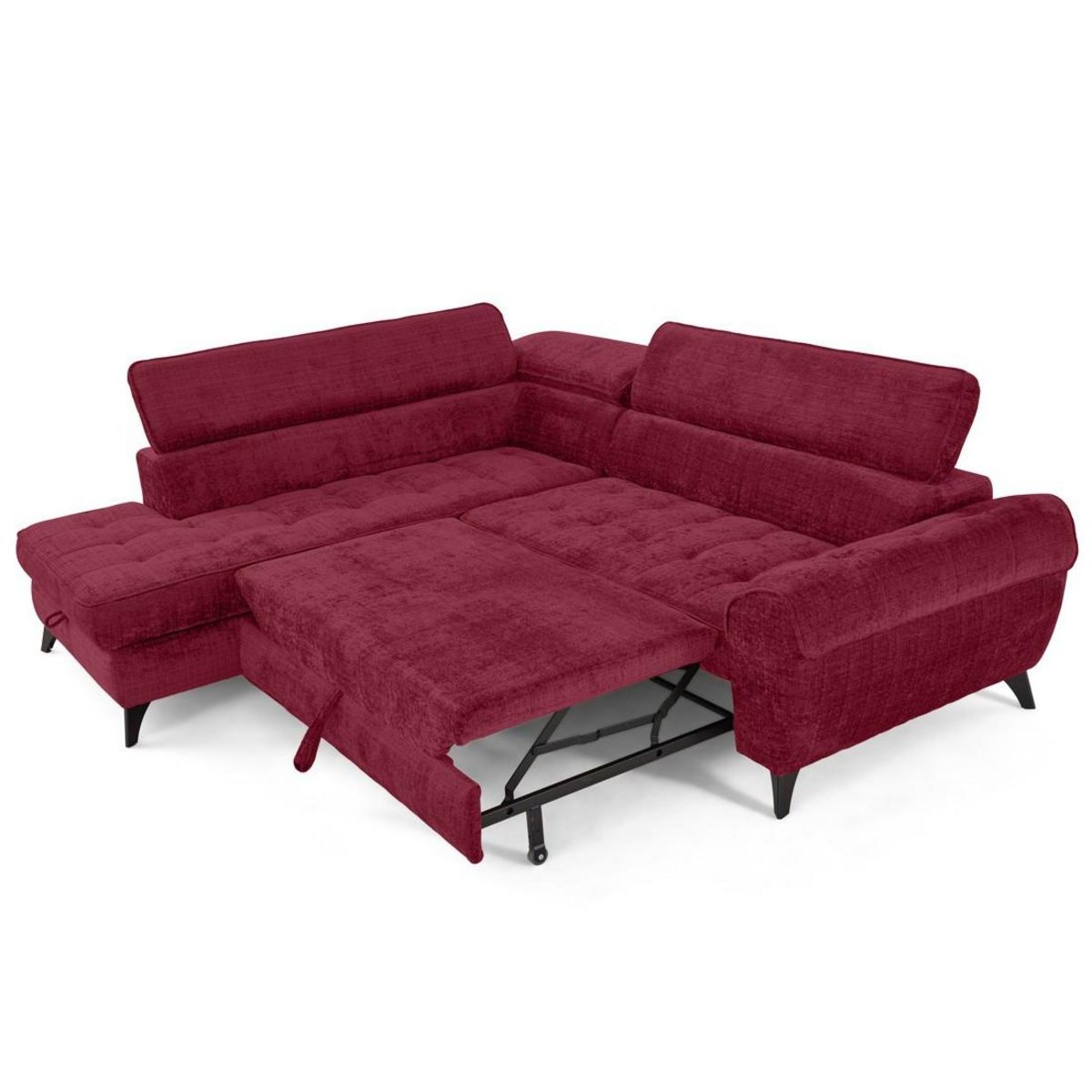 LISA DESIGN Marlo - canapé d'angle gauche 5 places convertible avec coffre et têtières en velours texturé