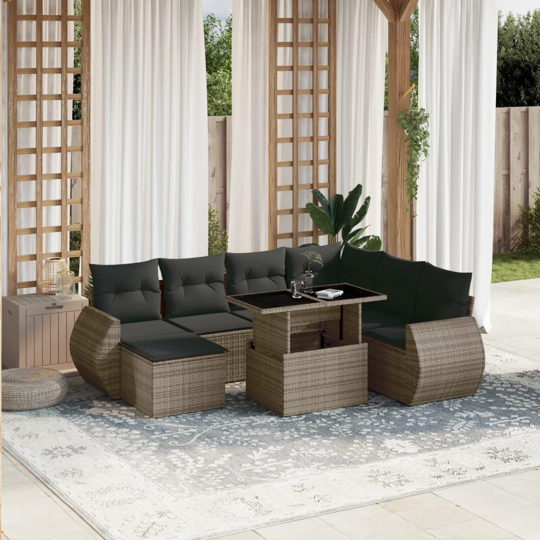 VIDAXL Salon de jardin 8 pcs avec coussins gris resine tressee