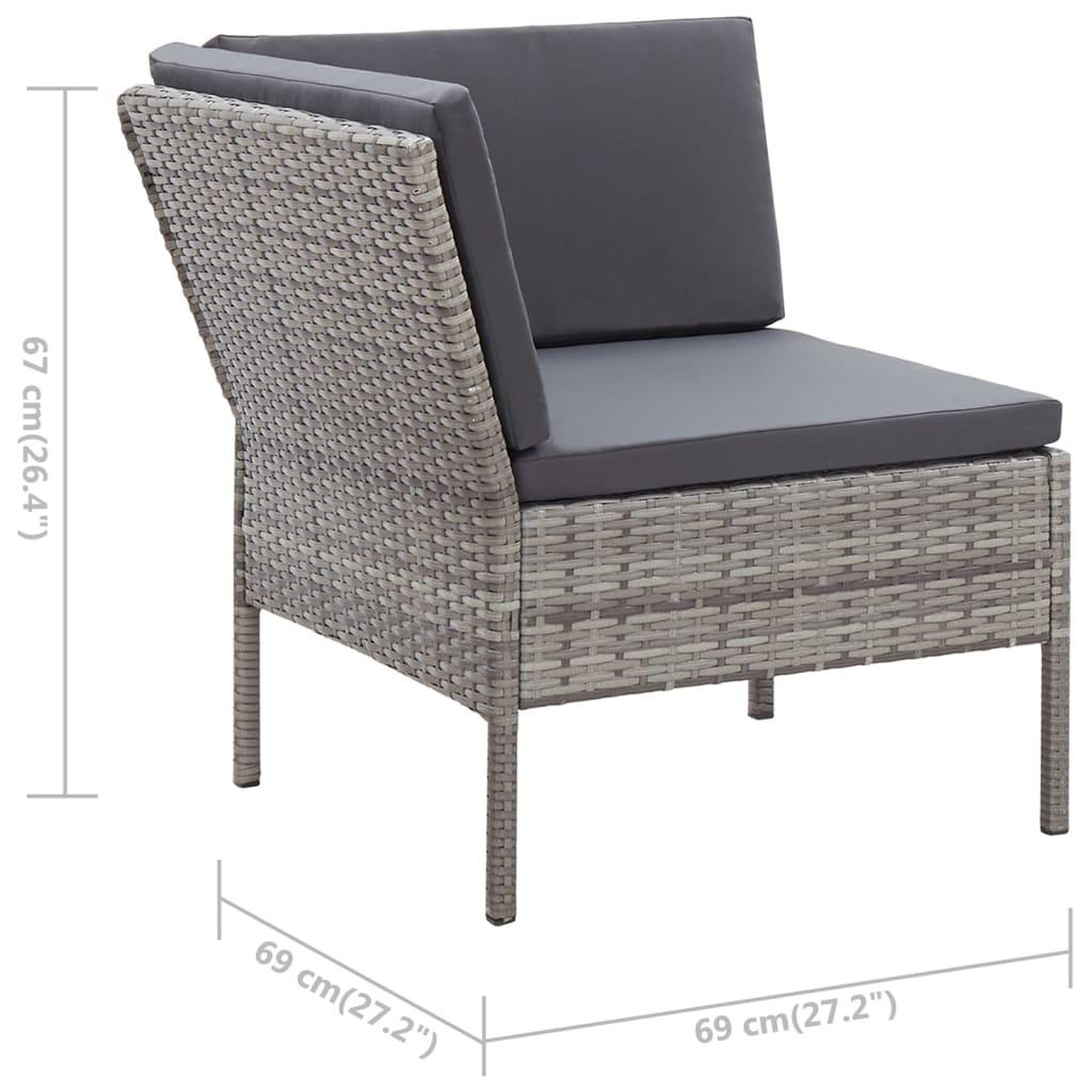 Voir la diapositive 6 : VIDAXL Salon de jardin 3 pcs avec coussins Resine tressee Gris