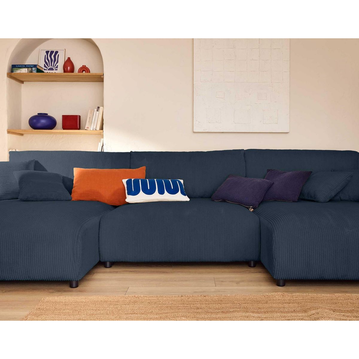 LISA DESIGN Pivoine - canapé panoramique en u - 7 places - convertible avec coffre - en velours côtelé